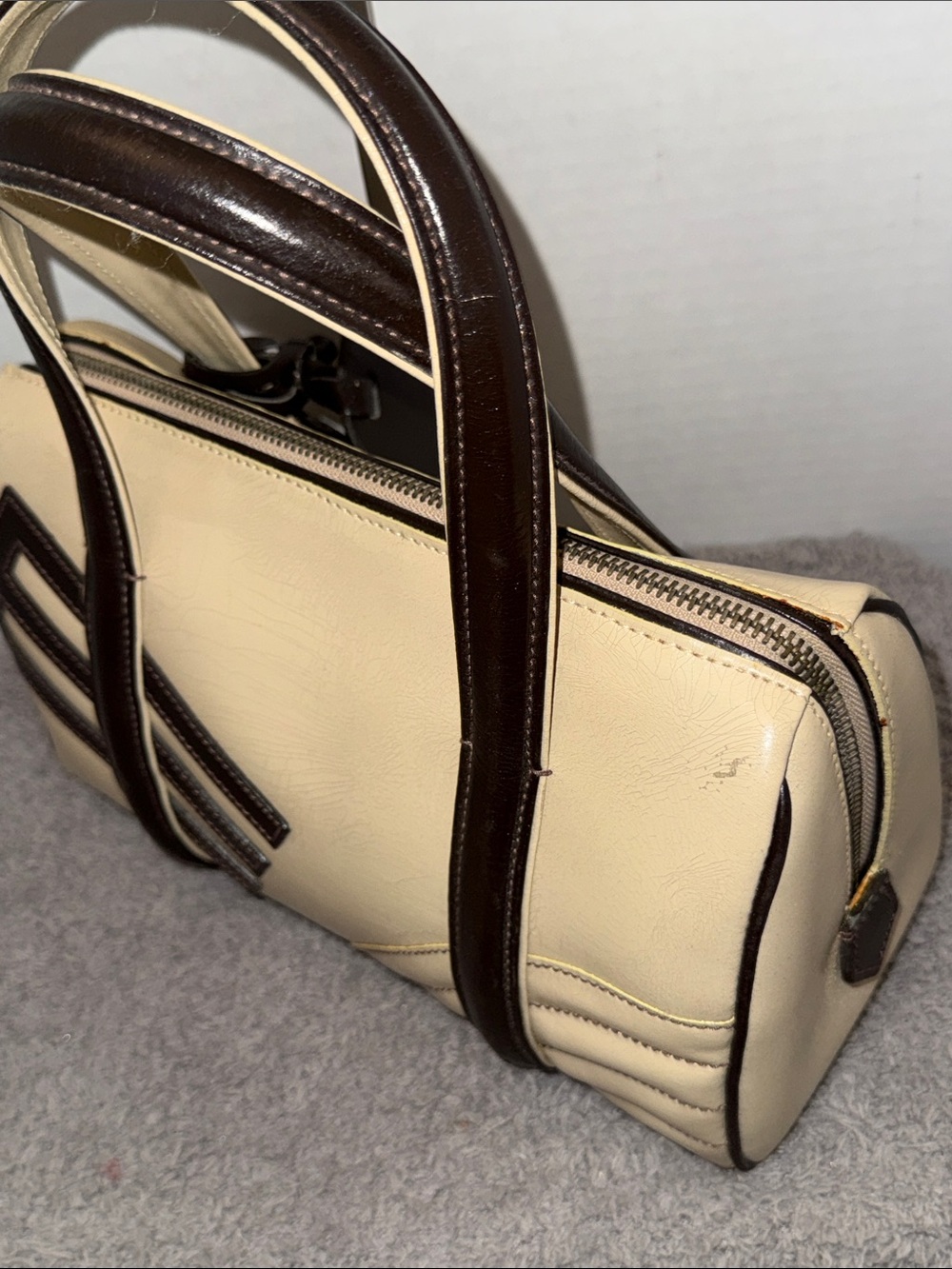 Etro Cream and Dark Brown Leather Bowling Satchel - Picture 6 of 12